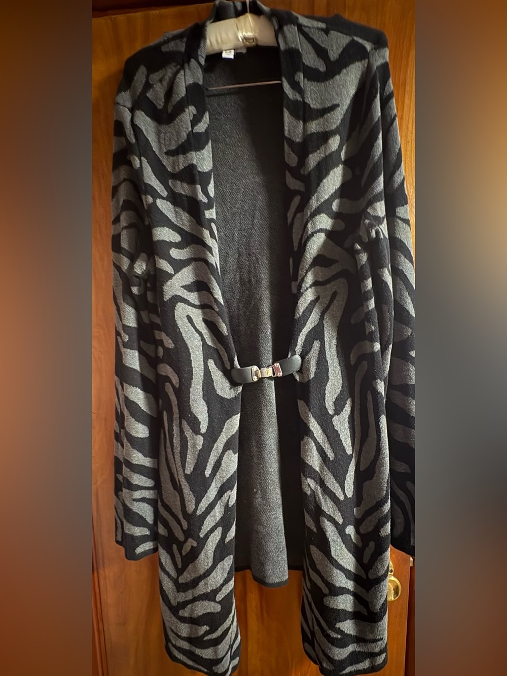 Zebra Print Long Duster Cardigan Sweater with Front Clasp Size XL